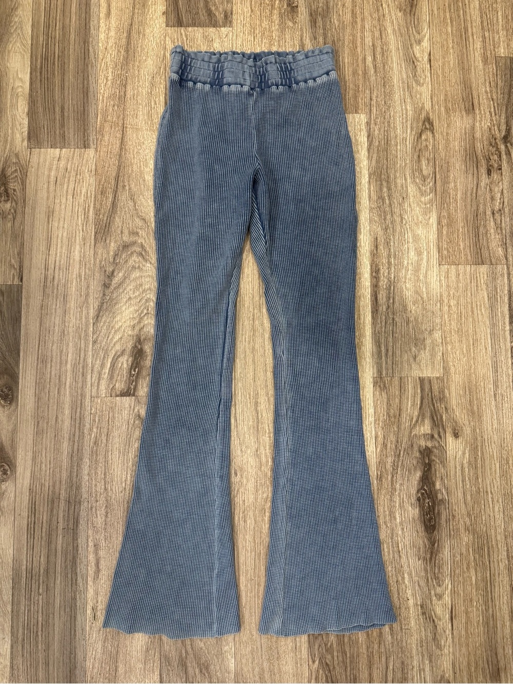 FP Movement by Free People Waffle Knit Flare Lounge Pants in Dusty Blue